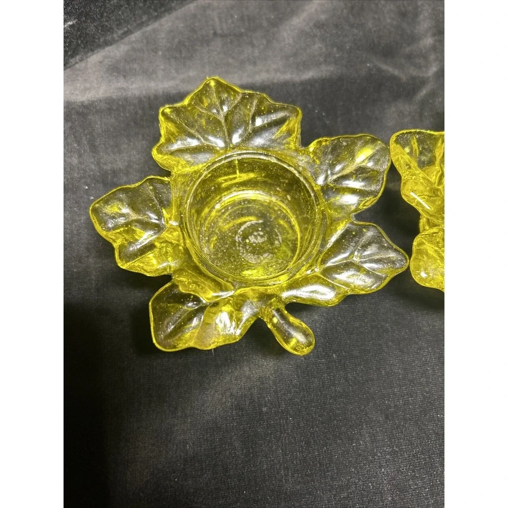 Glass Leaf Floral Tealight Candle Holder Fall Thanksgiving Decor Set (2)